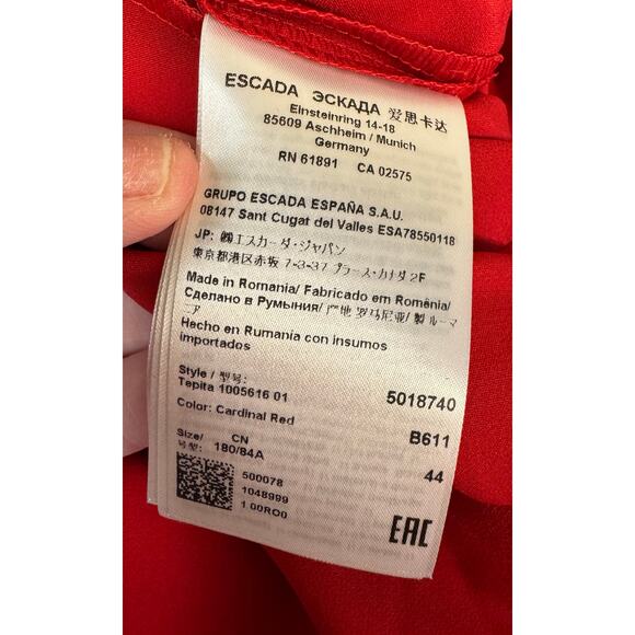 Escada Sport NWT Tepita Pants Cardinal Red Size 44 - US 14 - Picture 7 of 9